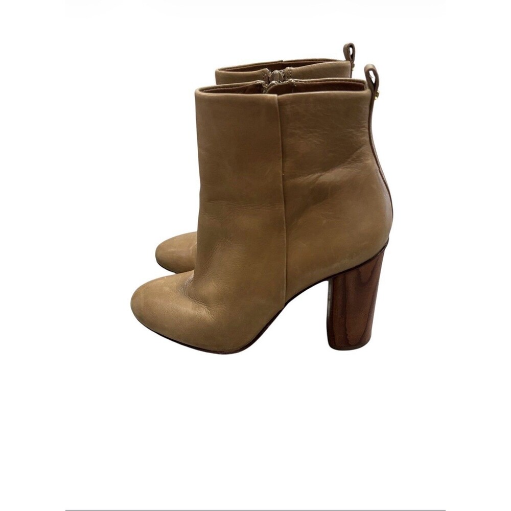 Womens 8 M Tory Burch Raya Ankle Boots Brown Leather Booties Gold Logo